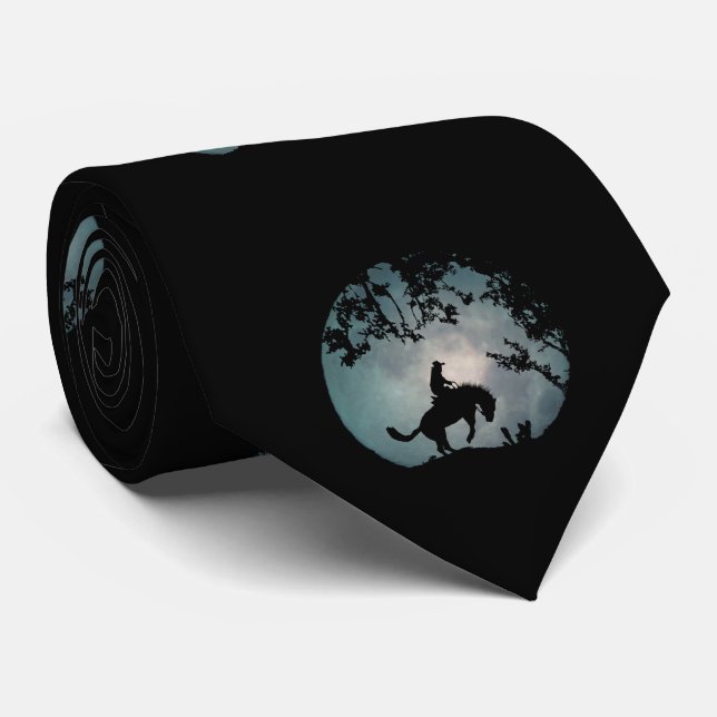 Bucking Horse, Cowboy och Måne Neck Tie Slips (Rullad)