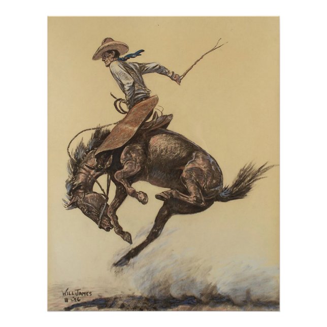 "Bucking Horse" Western Art av Will James Fototryck (Framsidan)