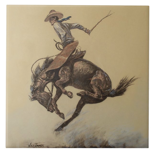 "Bucking Horse" Western Art av Will James Kakelplatta (Framsidan)