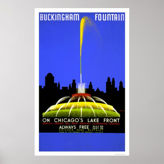 Buckingham Fontän 1939 WPA Poster (Framsidan)