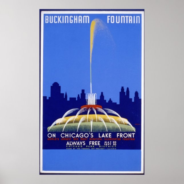 Buckingham Fontän Chicago Vintage affisch (Framsidan)