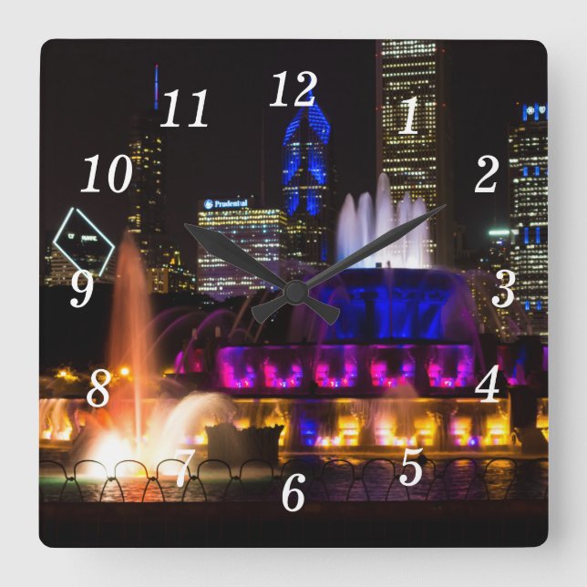Buckingham Fontän Chicago Wall Clock Fyrkantig Klocka (Framsida)