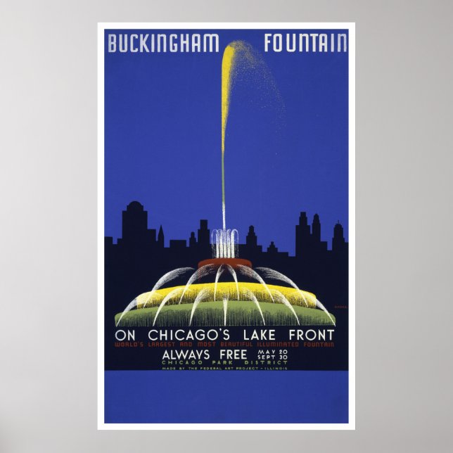 Buckingham Fontän Vintage WPA Poster (Framsidan)