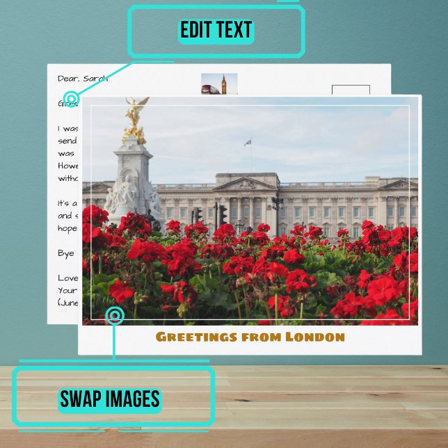 Buckingham Palace med blommor London England Vykort (Share your experiences with these stylish template postcards.)