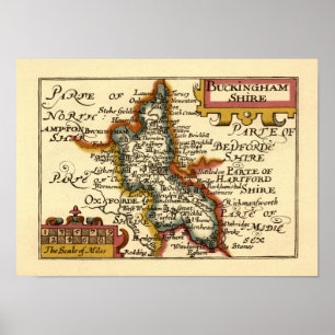 Buckinghamshire County England Old Antiquarian Kar Poster