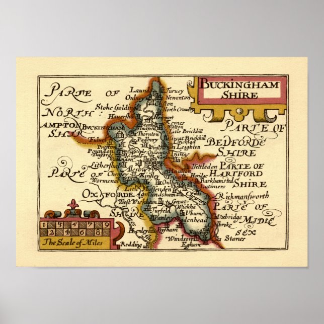 Buckinghamshire County England Old Antiquarian Kar Poster (Framsidan)