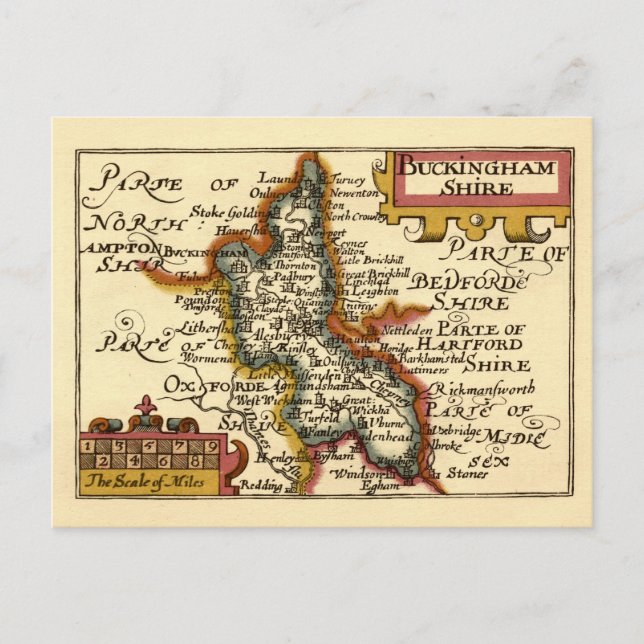 Buckinghamshire County England Old Antiquarian Kar Vykort (Framsida)