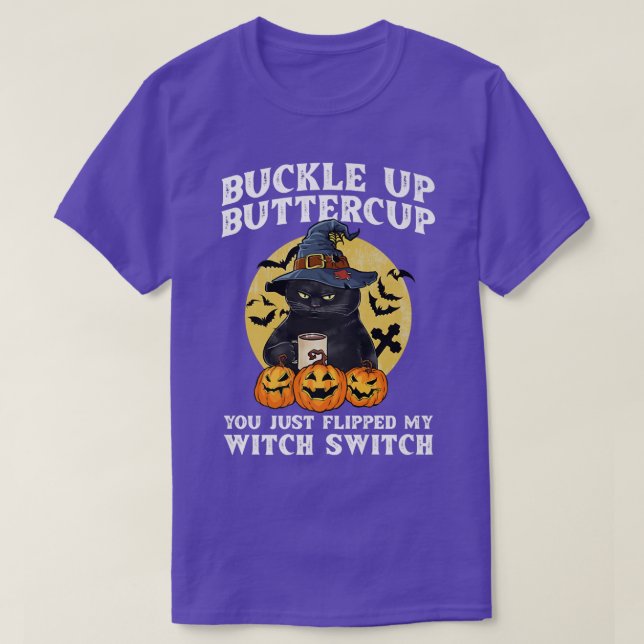 Buckla upp knöret Kopp Cat Witch  T Shirt (Design framsida)