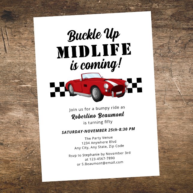 Buckle Up Funny Midlife Car 50:e födelsedagen Inbjudningar (Skapare uppladdad)