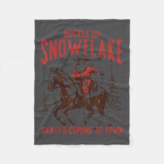 Buckle Up Snowflake Santa Cowboy Western Holiday C Fleecefilt (Framsidan)