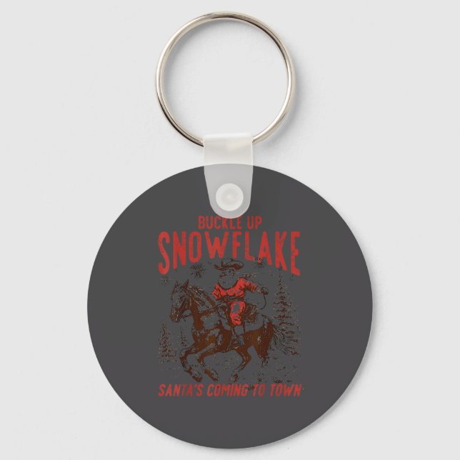 Buckle Up Snowflake Santa Cowboy Western Holiday C Nyckelring (Framsida)