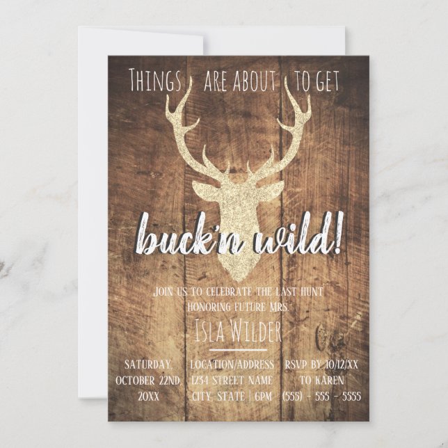 Buck'n Vild Last Hunt Rustic Bachelorette Party Inbjudningar (Framsida)