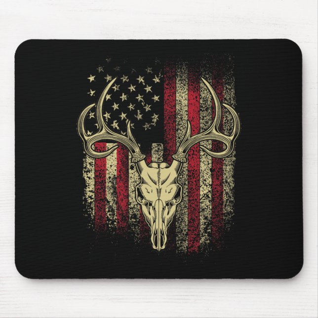 Bucks Antlers och Skull på en amerikansk Flagga Hj Musmatta (Framsidan)