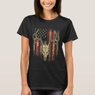 Bucks Antlers och Skull på en amerikansk Flagga Hj T Shirt