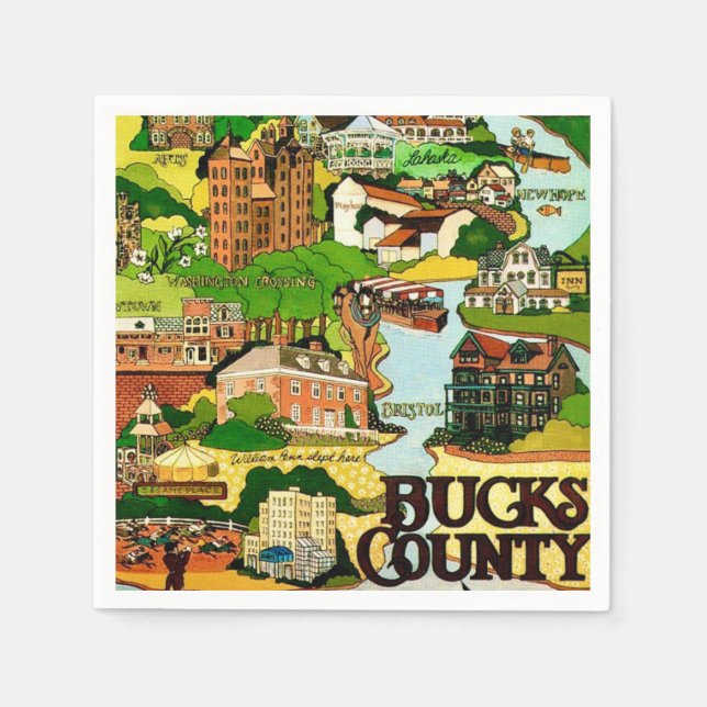 Bucks County PA vykort Pappersservett (Framsidan)