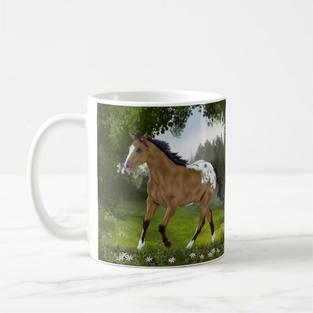 Buckskin Appaloosa-häst Kaffemugg (Vänster)