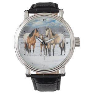Buckskin Appaloosa-hästar i Snö Armbandsur