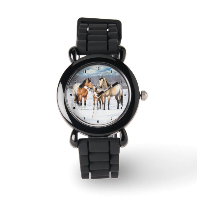 Buckskin Appaloosa-hästar i Snö Armbandsur (Framsida)
