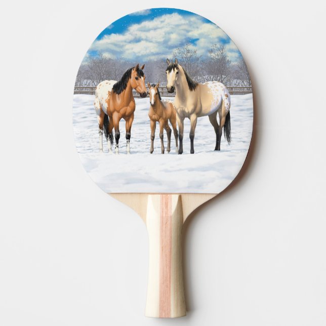 Buckskin Appaloosa-hästar i Snö Pingisracket (Framsidan)