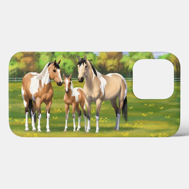 Buckskin Dun Pinto Paint Horses in Summer Pasture (Baksida (horisontell))