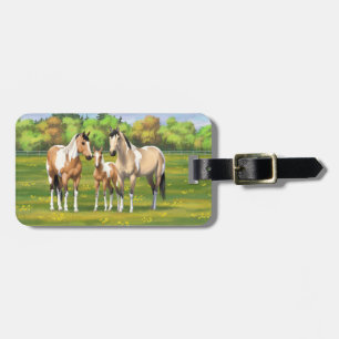 Buckskin Dun Pinto Paint Horses in Summer Pasture Bagagebricka