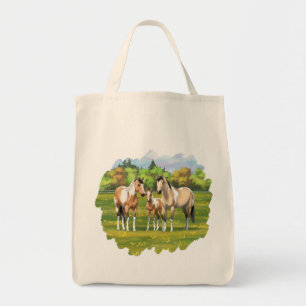 Buckskin Dun Pinto Paint Horses in Summer Pasture Tygkasse
