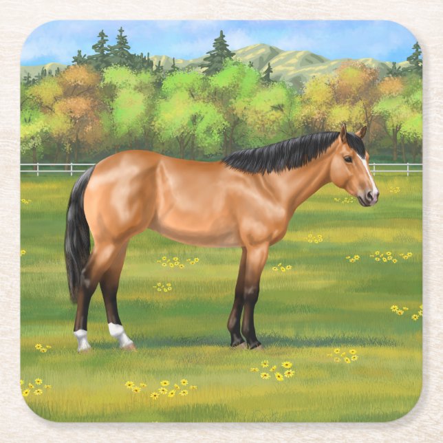Buckskin Dun Quarter Horse Underlägg Papper Kvadrat (Framsidan)