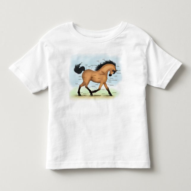 Buckskin Horse Educational Equine Anatomy T Shirt (Framsida)