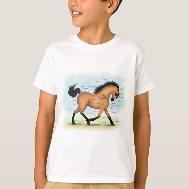 Buckskin Horse Educational Equine Anatomy T Shirt (Framsida)