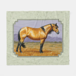 Buckskin Horse Mustang Stallion Sage Grönt Fleecefilt