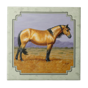 Buckskin Horse Mustang Stallion Sage Grönt Kakelplatta
