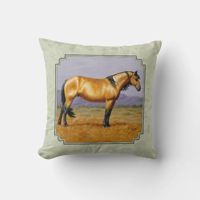Buckskin Horse Mustang Stallion Sage Grönt Kudde (Framsida)