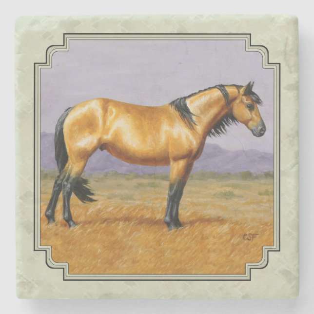 Buckskin Horse Mustang Stallion Sage Grönt Underlägg Sten (Framsidan)