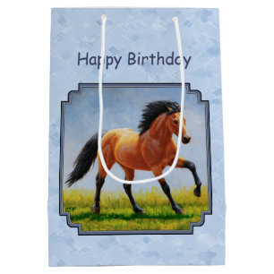 Buckskin Horse Running Light Blue