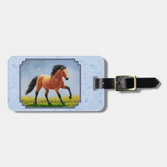 Buckskin Horse Running Light Blue Bagagebricka (Horisontell Framsida)