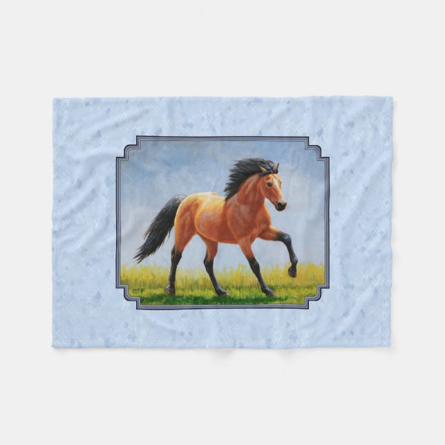 Buckskin Horse Running Light Blue Fleecefilt (Framsidan (Horisontell))