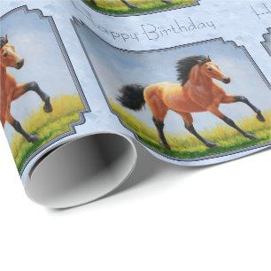 Buckskin Horse Running Light Blue Presentpapper