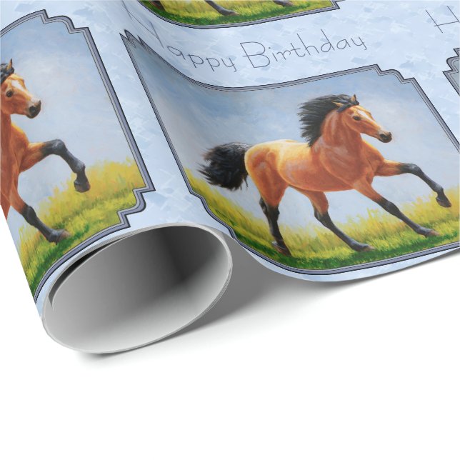 Buckskin Horse Running Light Blue Presentpapper (Rullad Hörn)