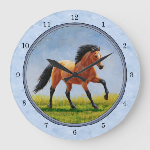 Buckskin Horse Running Light Blue Stor Klocka