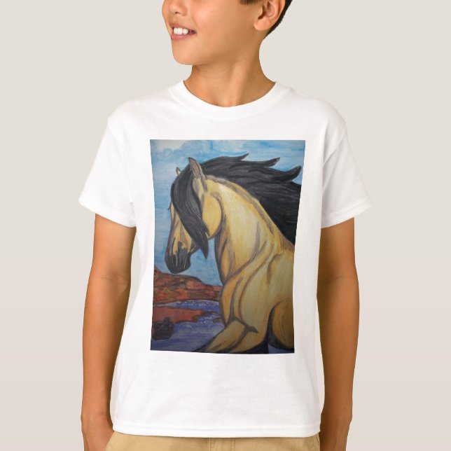 Buckskin Mustang i kanyon Tee Shirt (Framsida)