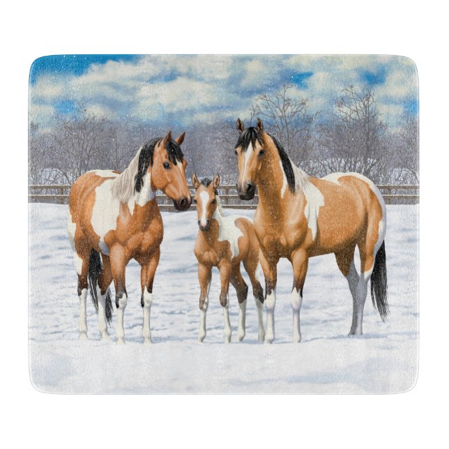 Buckskin Paint Horses i Snö (Framsidan)