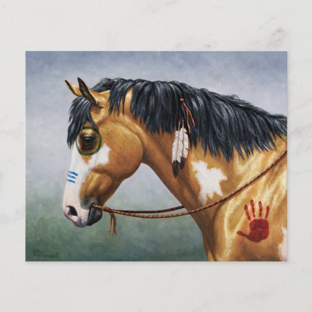 Buckskin Pinto indianhästrig krigshäst (Framsida)