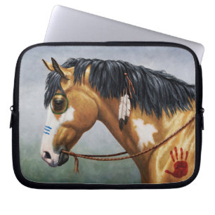 Buckskin Pinto Native American Krig Horse Laptop Fodral