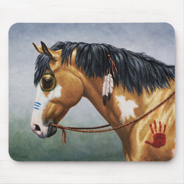 Buckskin Pinto Native American Krig Horse Musmatta (Framsidan)