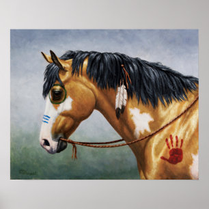 Buckskin Pinto Native American Krig Horse Poster