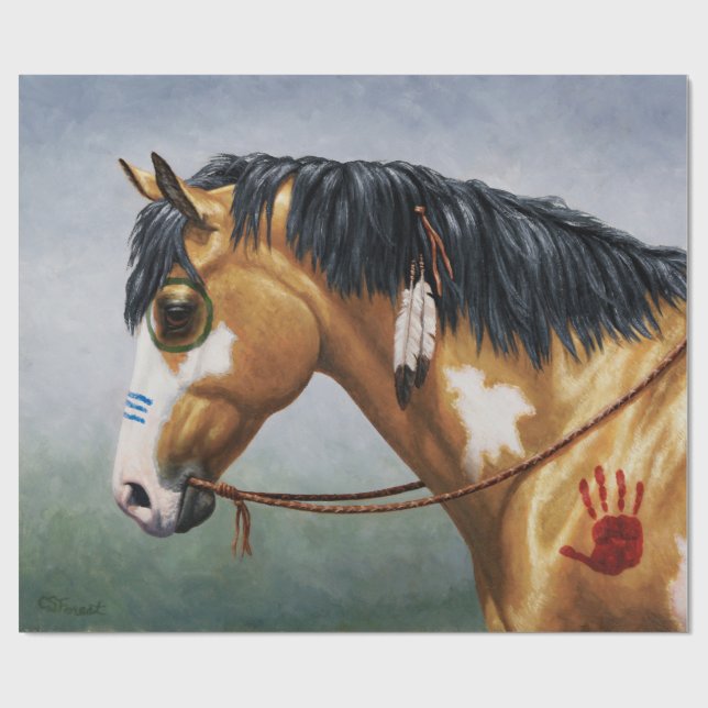 Buckskin Pinto Native American Krig Horse Presentpapper (Platt)
