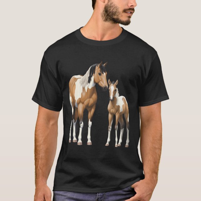 Buckskin Pinto Paint Quarter Horse Mare Foal Hoodi T Shirt (Framsida)