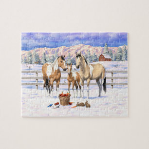 Buckskin Pinto Paint Quarter Horses in Snö Pussel