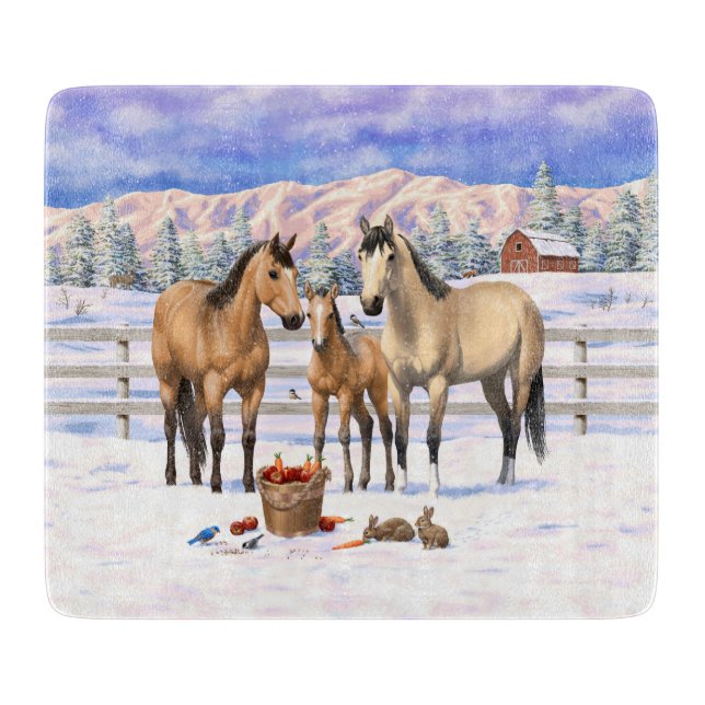 Buckskin Quarter Horses i Snö (Framsidan)