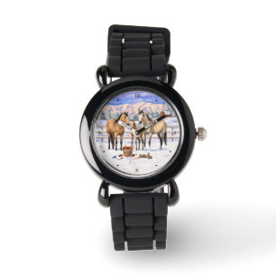 Buckskin Quarter Horses i Snö Armbandsur
